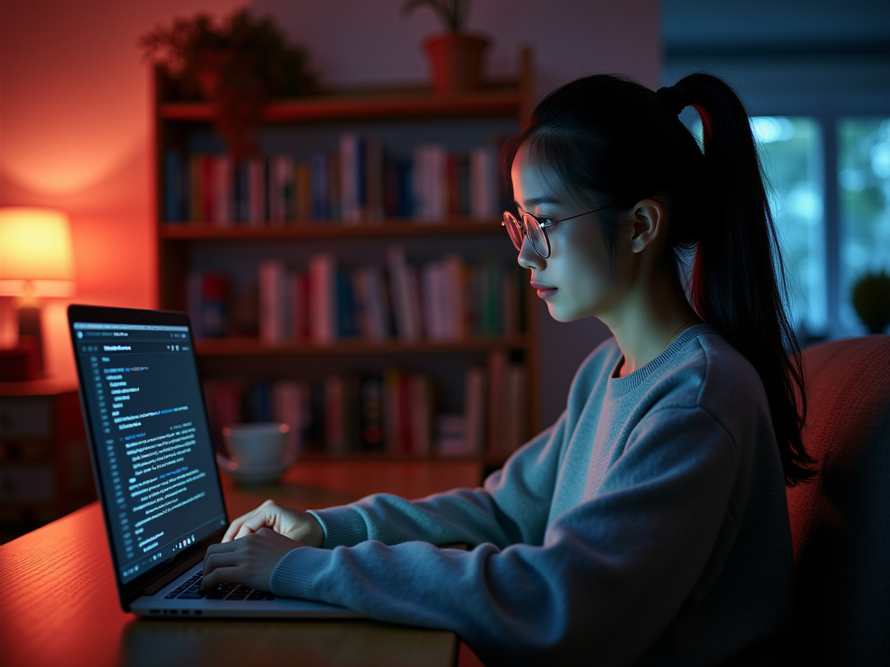 Escritora usando inteligencia artificial para generar contenido rápidamente.